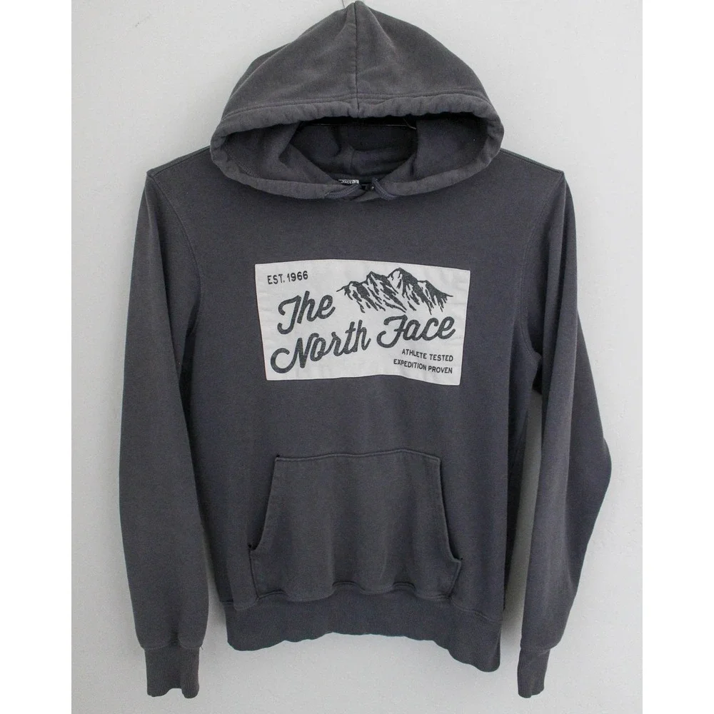 The North Face Hoodie Mens Small Gray Graphic Pullover Kangaroo Pocket *FLAWS